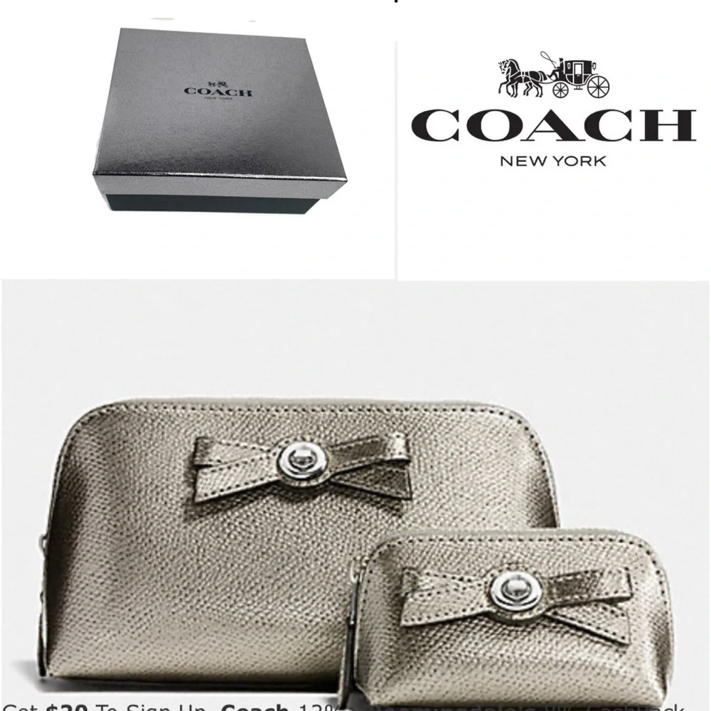 Coach Gunmetal Turnlock Bow Cosmetic Bag Box Set